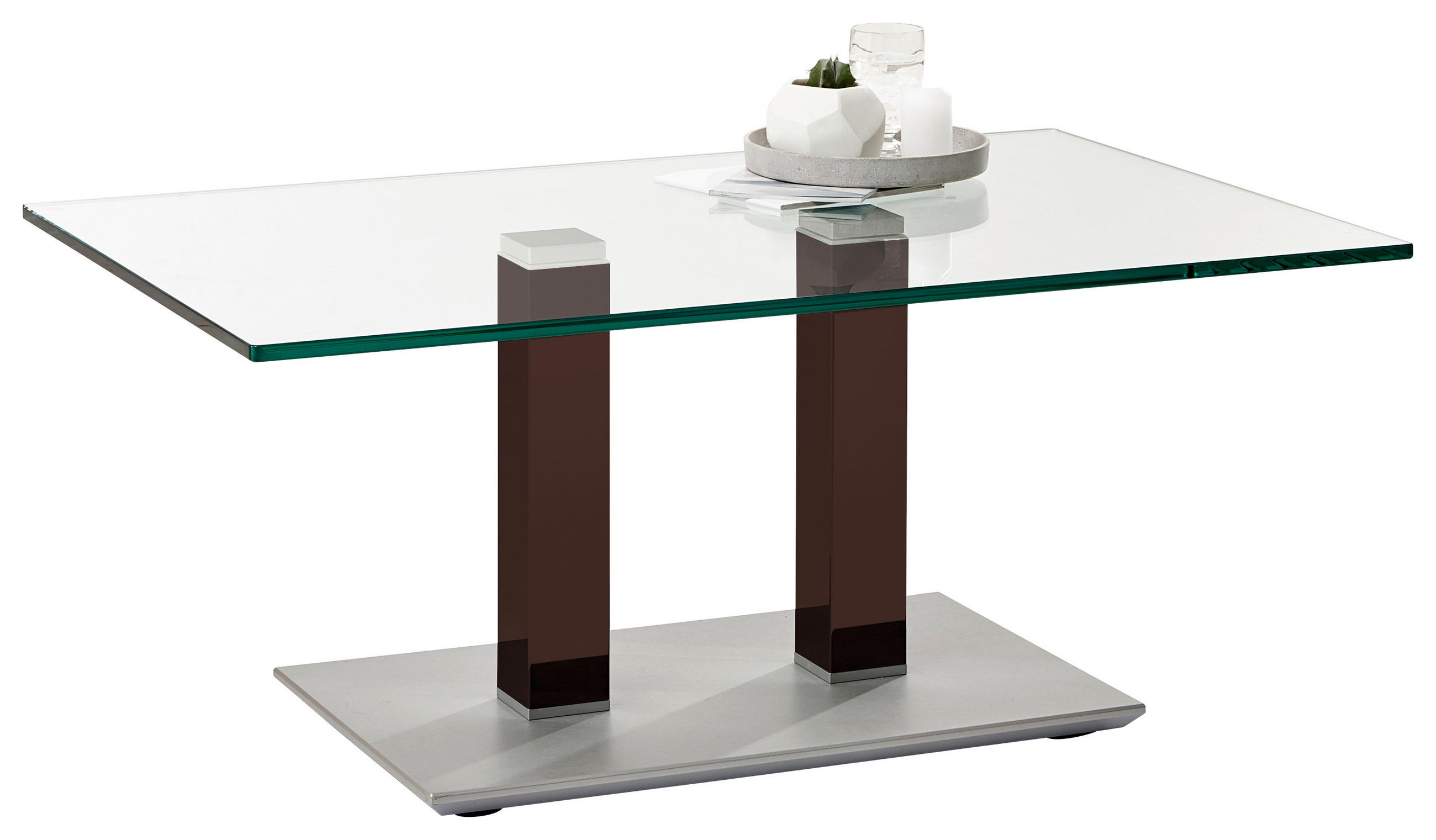 COUCHTISCH Klarglas 110/70/46-65 cm rechteckig Braun, Edelstahlfarben  - Edelstahlfarben/Braun, Design, Glas/Kunststoff (110/70/46-65cm)