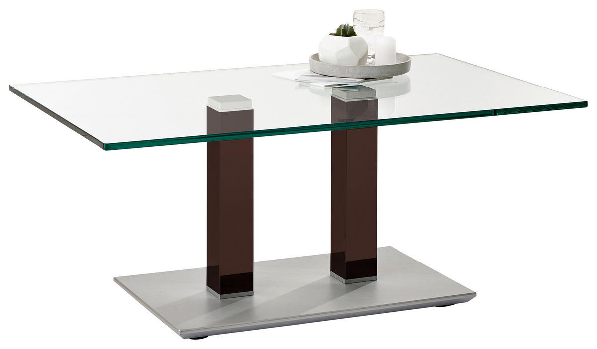 COUCHTISCH Klarglas 110/70/46-65 cm rechteckig Braun, Edelstahlfarben  - Edelstahlfarben/Braun, Design, Glas/Kunststoff (110/70/46-65cm)