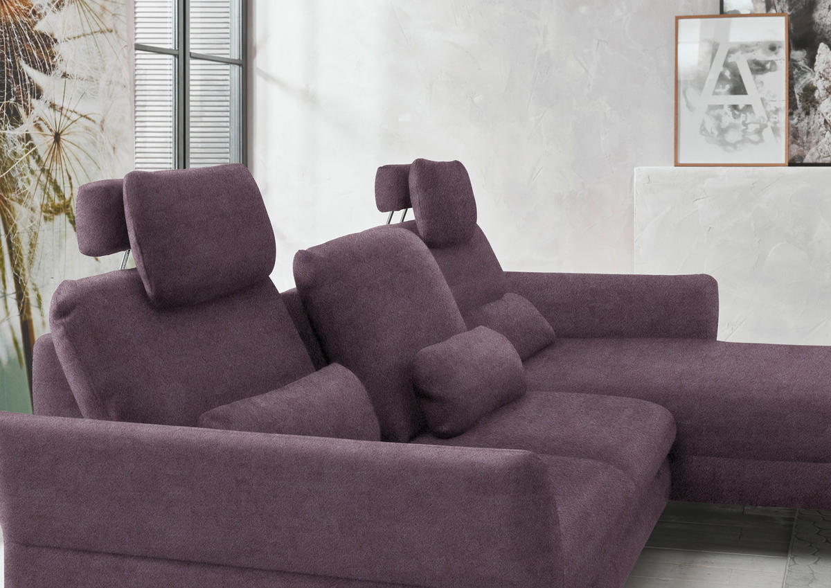 ECKSOFA in Velours Lila, Flieder  - Lila/Flieder, Design, Textil/Metall (306/179cm) - Beldomo System