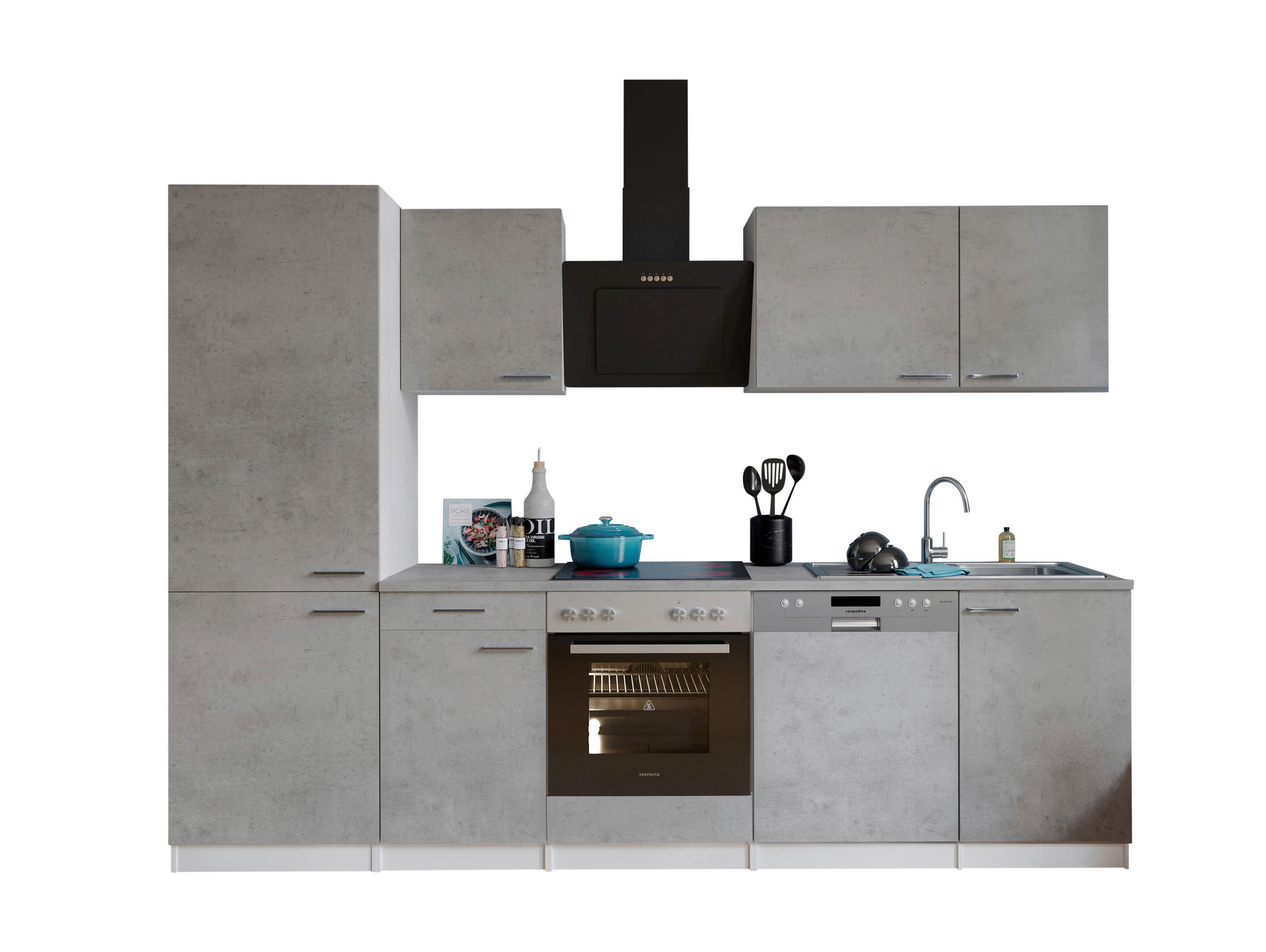 KÜCHENBLOCK 280 cm in Grau, Weiß - Edelstahlfarben/Weiß, Basics, Holzwerkstoff/Metall (280cm) - Respekta