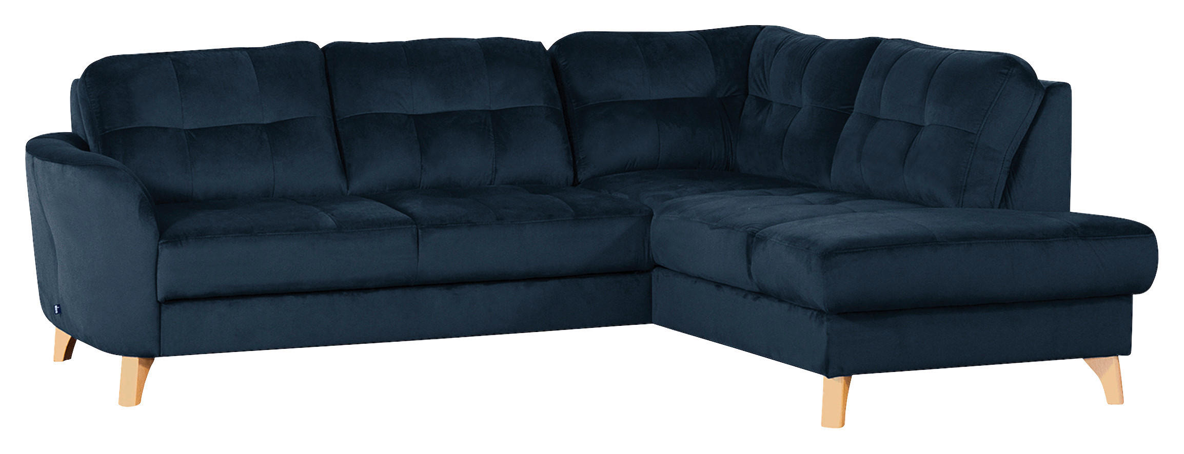 ECKSOFA Dunkelblau Samt  - Buchefarben/Dunkelblau, Design, Holz/Textil (236/190cm) - Livetastic