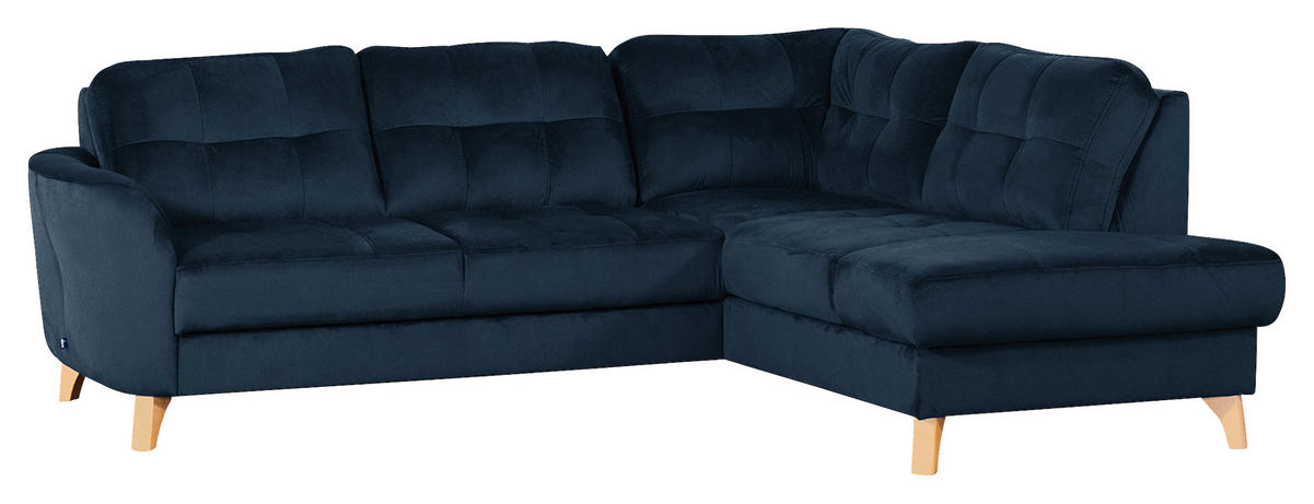 ECKSOFA Dunkelblau Samt  - Buchefarben/Dunkelblau, Design, Holz/Textil (236/190cm) - Livetastic