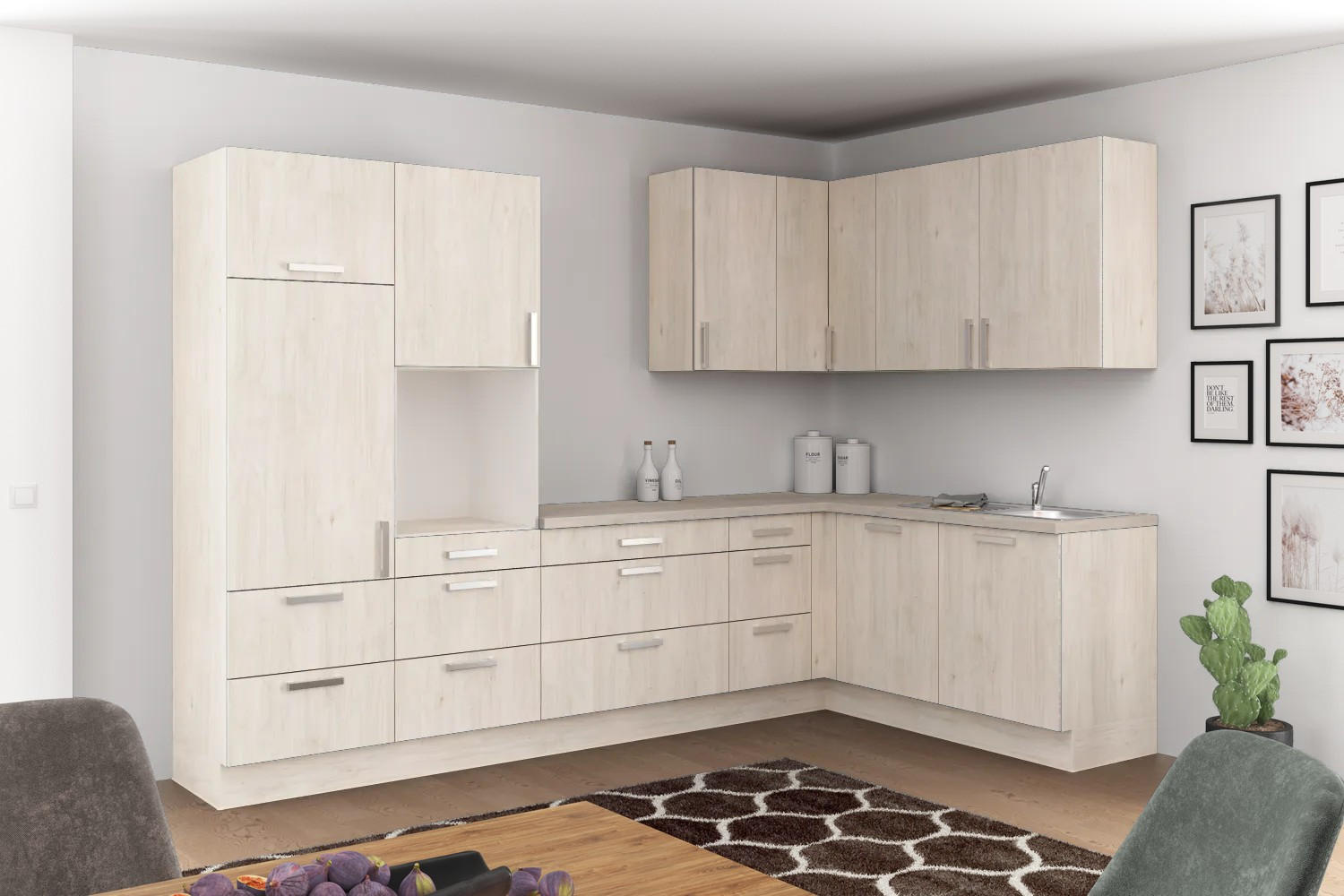 Eckküche Ip1200 ohne Geräte 320x185 cm Seeahorn Dekor