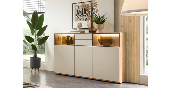 HIGHBOARD Eichefarben, Beige  165/116/40 cm  - Eichefarben/Beige, KONVENTIONELL, Glas/Holzwerkstoff (165/116/40cm) - Venda