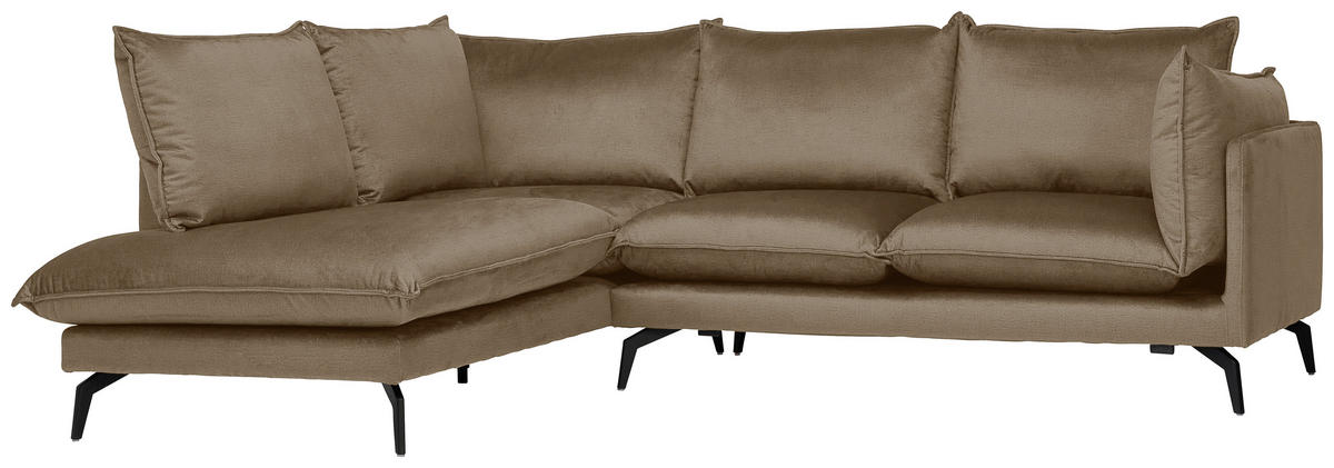 HÖRNSOFFA i sammet ljusbrun  - ljusbrun/svart, Design, metall/textil (200/241cm) - Carryhome