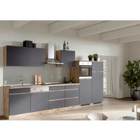 KÜCHENBLOCK 360 cm   in Grau, Eiche Wotan  - Eiche Wotan/Grau, Design, Holzwerkstoff (360cm) - Held