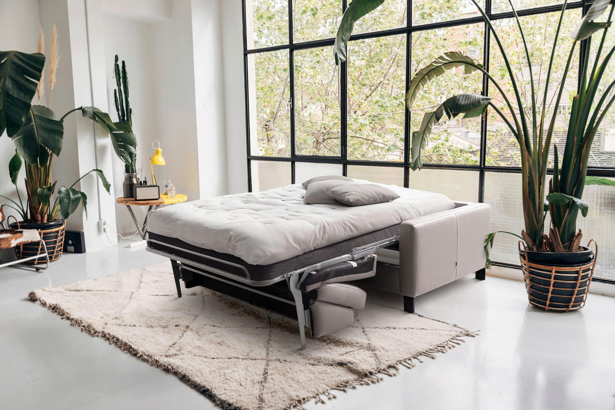 SCHLAFSOFA in Textil, Leder Ecru  - Ecru/Schwarz, Konventionell, Leder/Textil (190/87/100cm) - Celina Home