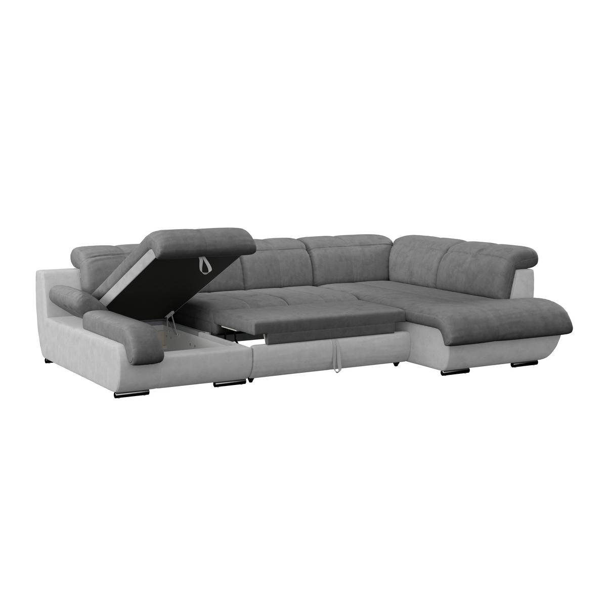 WOHNLANDSCHAFT in Mikrofaser Hellgrau, Dunkelgrau  - Chromfarben/Dunkelgrau, Modern, Textil/Metall (184/345/228cm) - MID.YOU