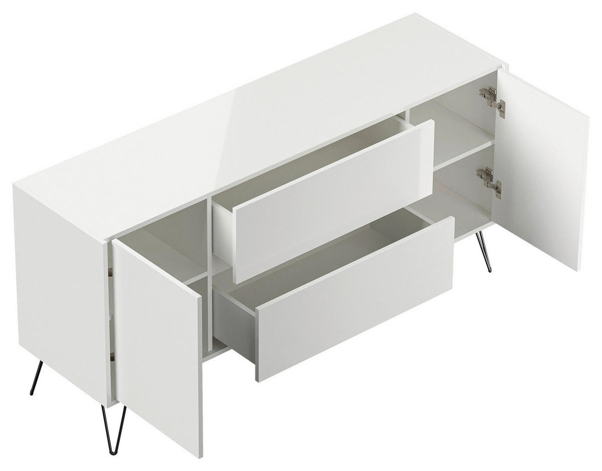 SIDEBOARD Posseik Industrial  in 155/75,8/42 cm  - Weiß Hochglanz/Schwarz, Design, Holzwerkstoff/Metall (155/75,8/42cm) - P & B