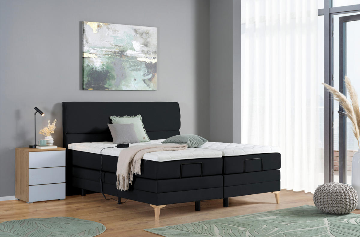 BOXSPRINGBETT 180/200 cm  in Schwarz  - Eichefarben/Schwarz, Konventionell, Holz/Textil (180/200cm) - Voleo