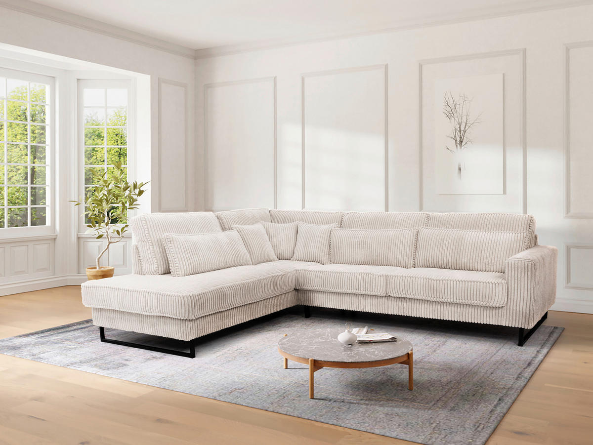 ROHOVÁ SEDAČKA, textil, kompozitní dřevo, krémová - černá/krémová, Konvenční, kov/kompozitní dřevo (284/253cm) - Livetastic
