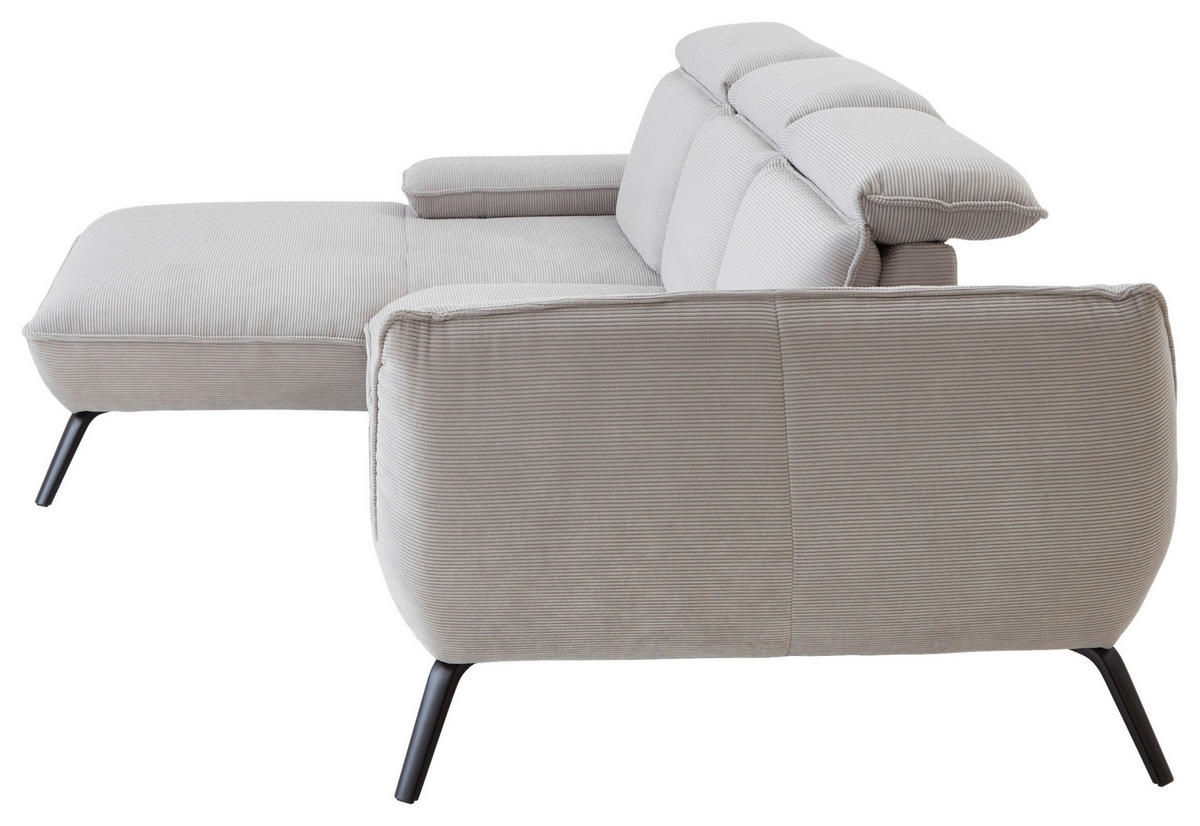 ECKSOFA Hellgrau Cord  - Hellgrau/Schwarz, Design, Textil/Metall (196/301cm) - Moderano