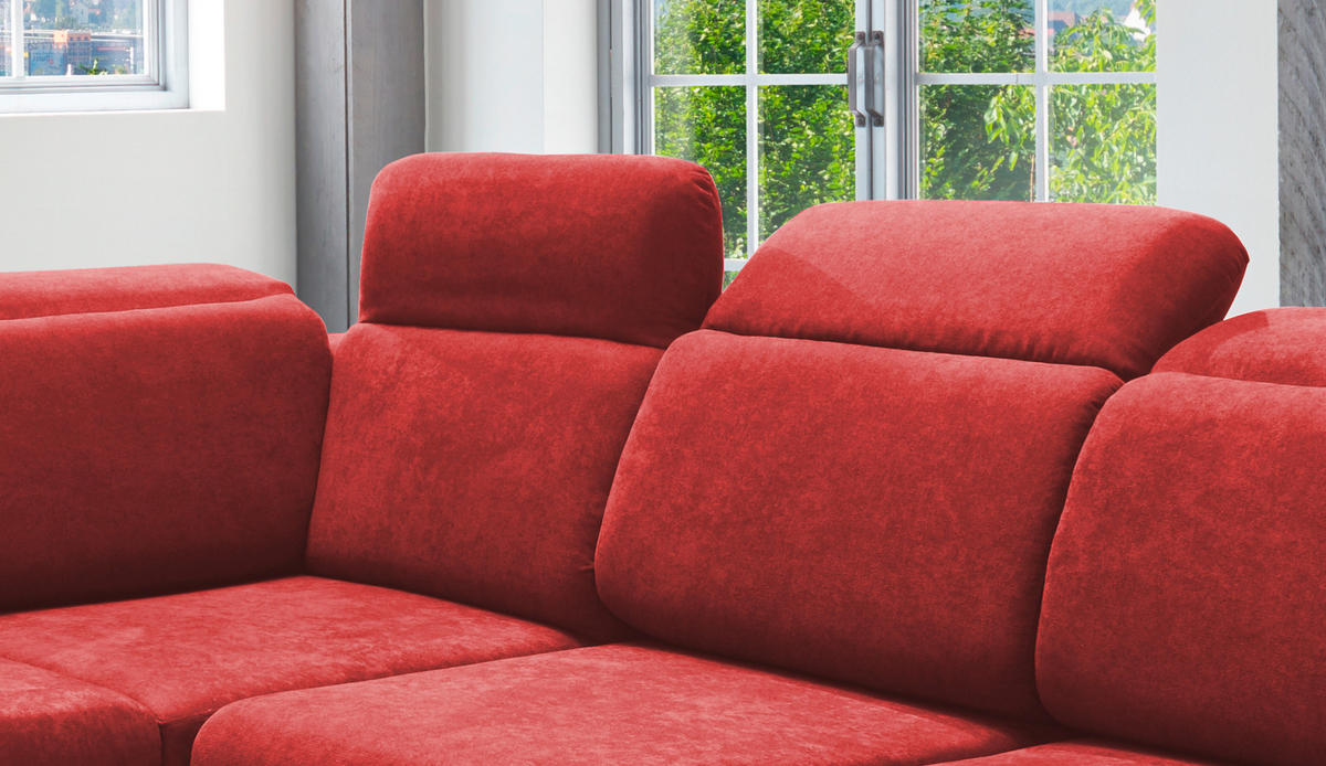 ECKSOFA Rot Mikrofaser  - Chromfarben/Rot, Design, Textil/Metall (228/283cm) - Livetastic