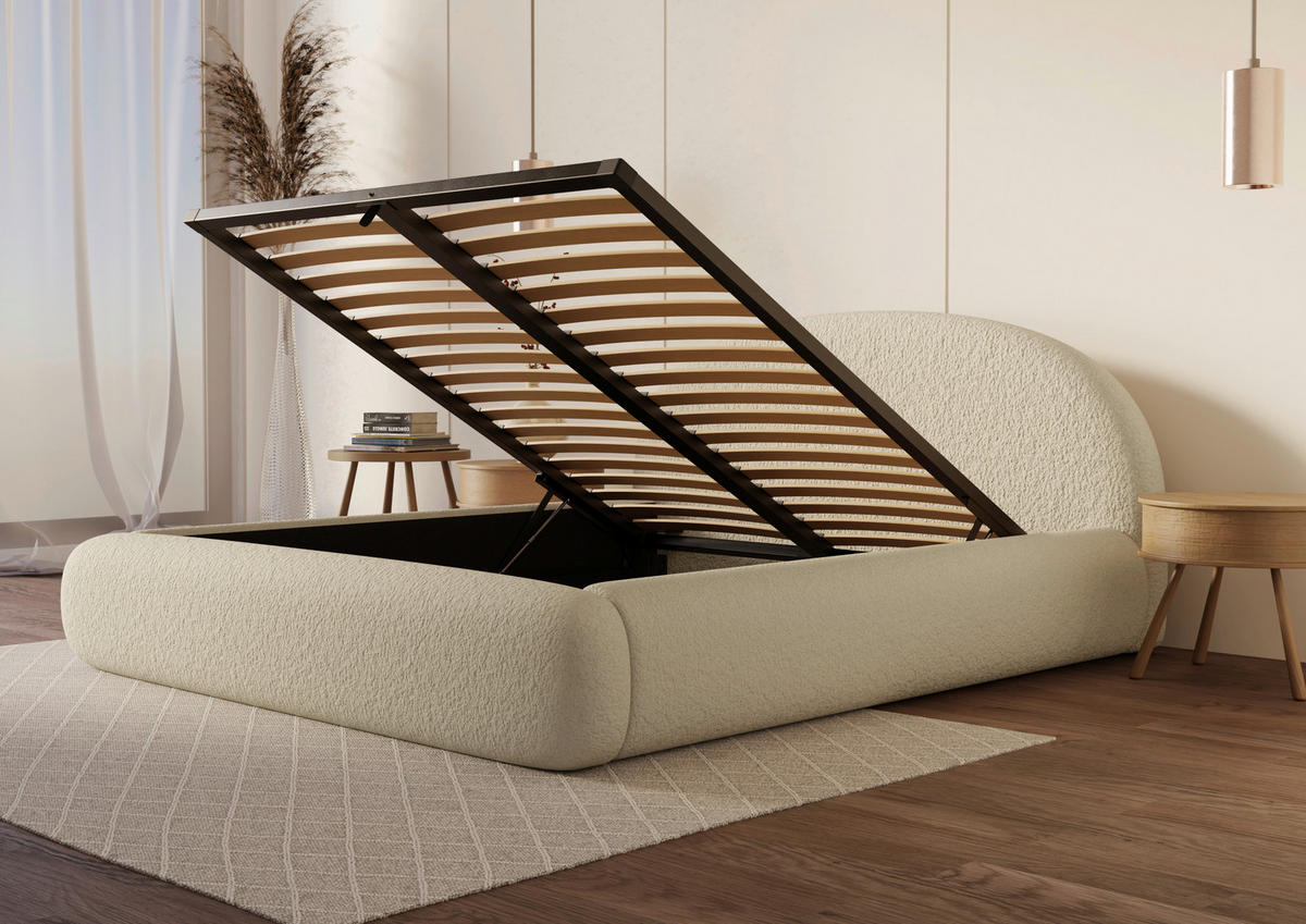 POLSTERBETT 160/200 cm,  in Beige, gepolstertes Kopfteil, Lattenrost, Bettkasten,  - Beige/Schwarz, Design, Holz/Textil (160/200cm) - Chameo