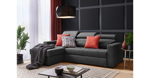 ECKSOFA Dunkelgrau Webstoff  - Dunkelgrau/Schwarz, Design, Kunststoff/Textil (179/240cm) - Carryhome