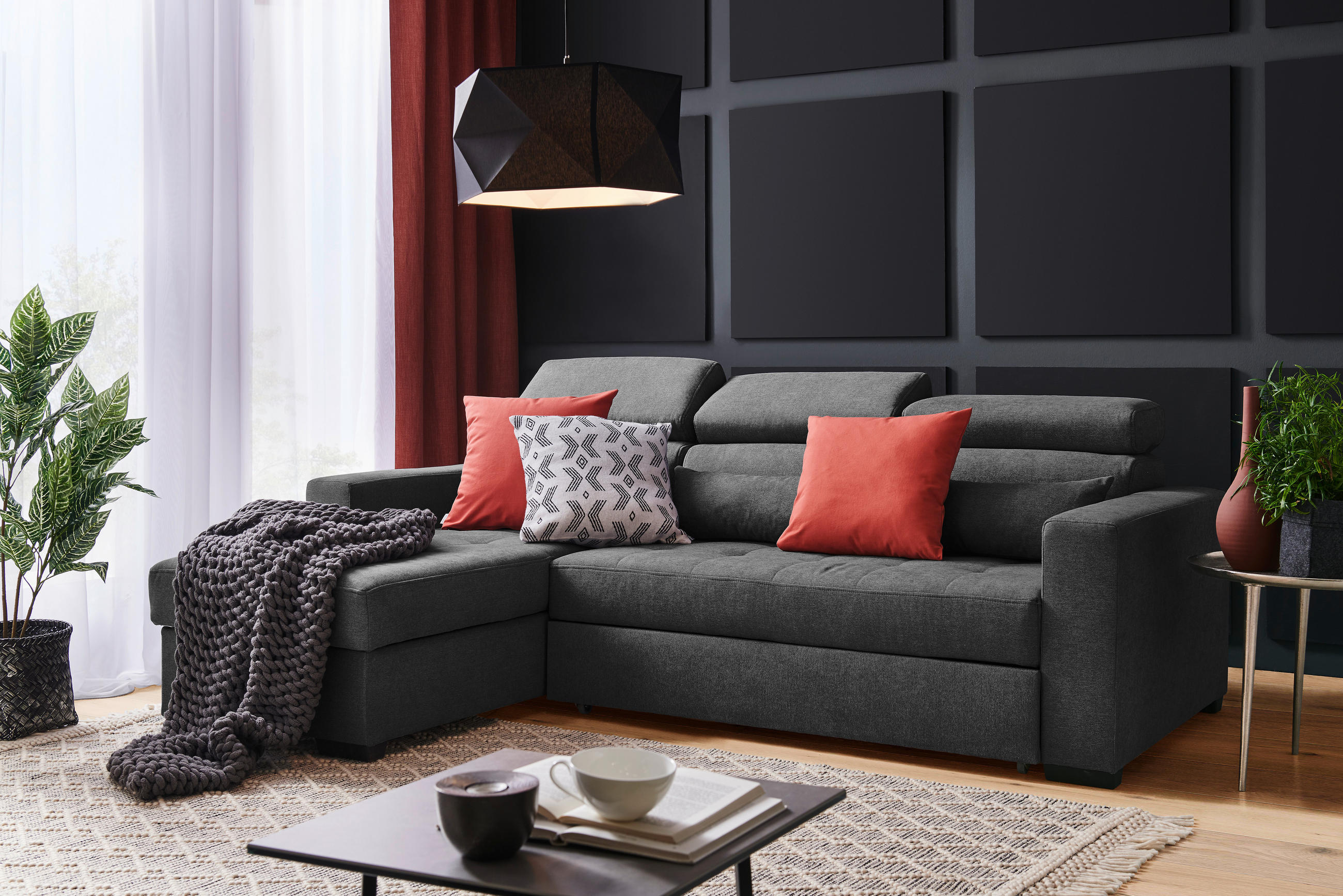 ECKSOFA Graphitfarben Webstoff  - Schwarz/Graphitfarben, Design, Kunststoff/Textil (179/240cm) - Carryhome