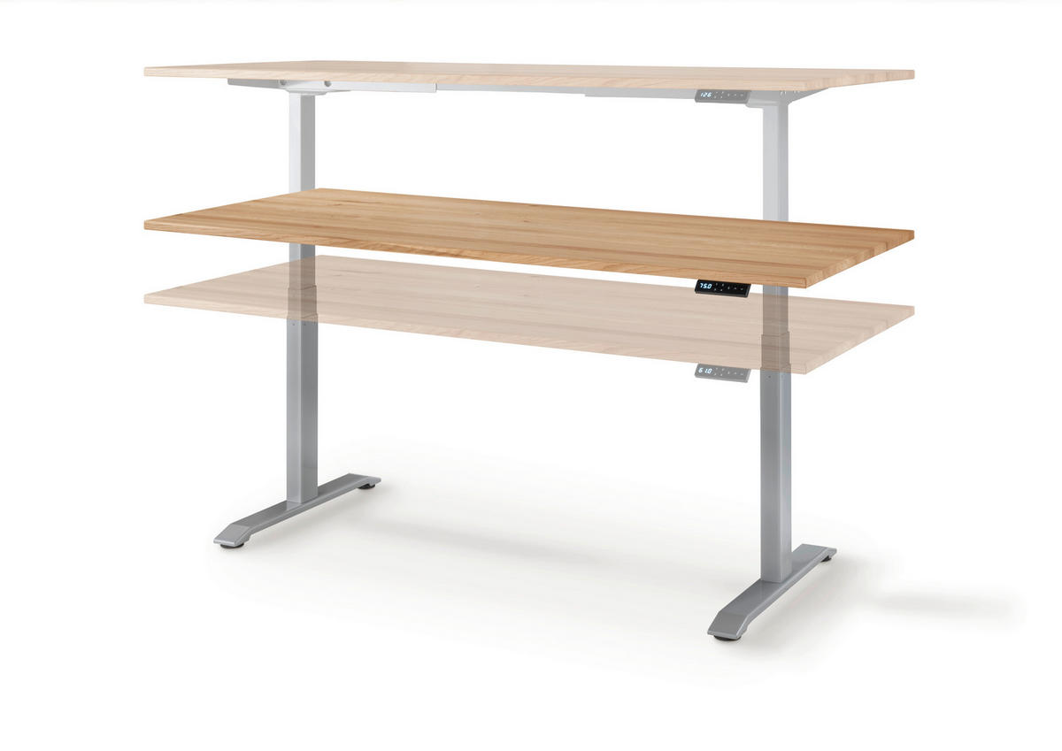 SCHREIBTISCH 180/80/64-130 cm  in Silberfarben, Eichefarben  - Eichefarben/Silberfarben, Konventionell, Holz/Metall (180/80/64-130cm) - Linea Natura