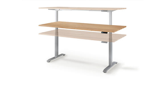 SCHREIBTISCH 180/80/64-130 cm  in Silberfarben, Eichefarben  - Eichefarben/Silberfarben, KONVENTIONELL, Holz/Metall (180/80/64-130cm) - Linea Natura