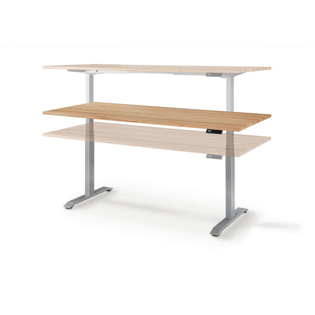 Thumbnail - Linea Natura Schreibtisch, Silber, Eiche, Holz, Metall, Asteiche, massiv, rechteckig, Kufe, 80x64-130x120 cm, höhenverst...