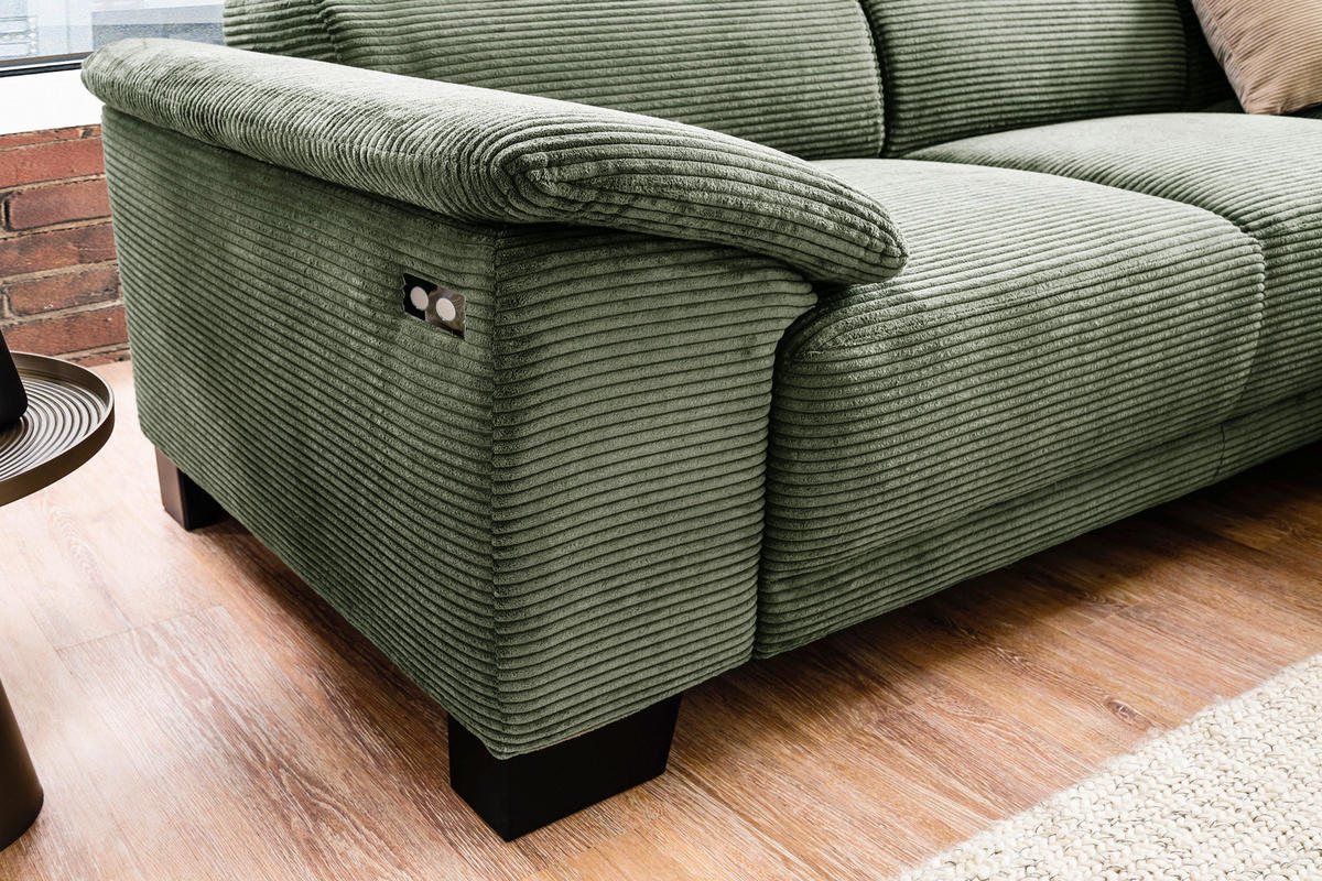 ECKSOFA in Cord Grün  - Schwarz/Grün, Design, Holz/Textil (270/174cm) - Pure Home Lifestyle