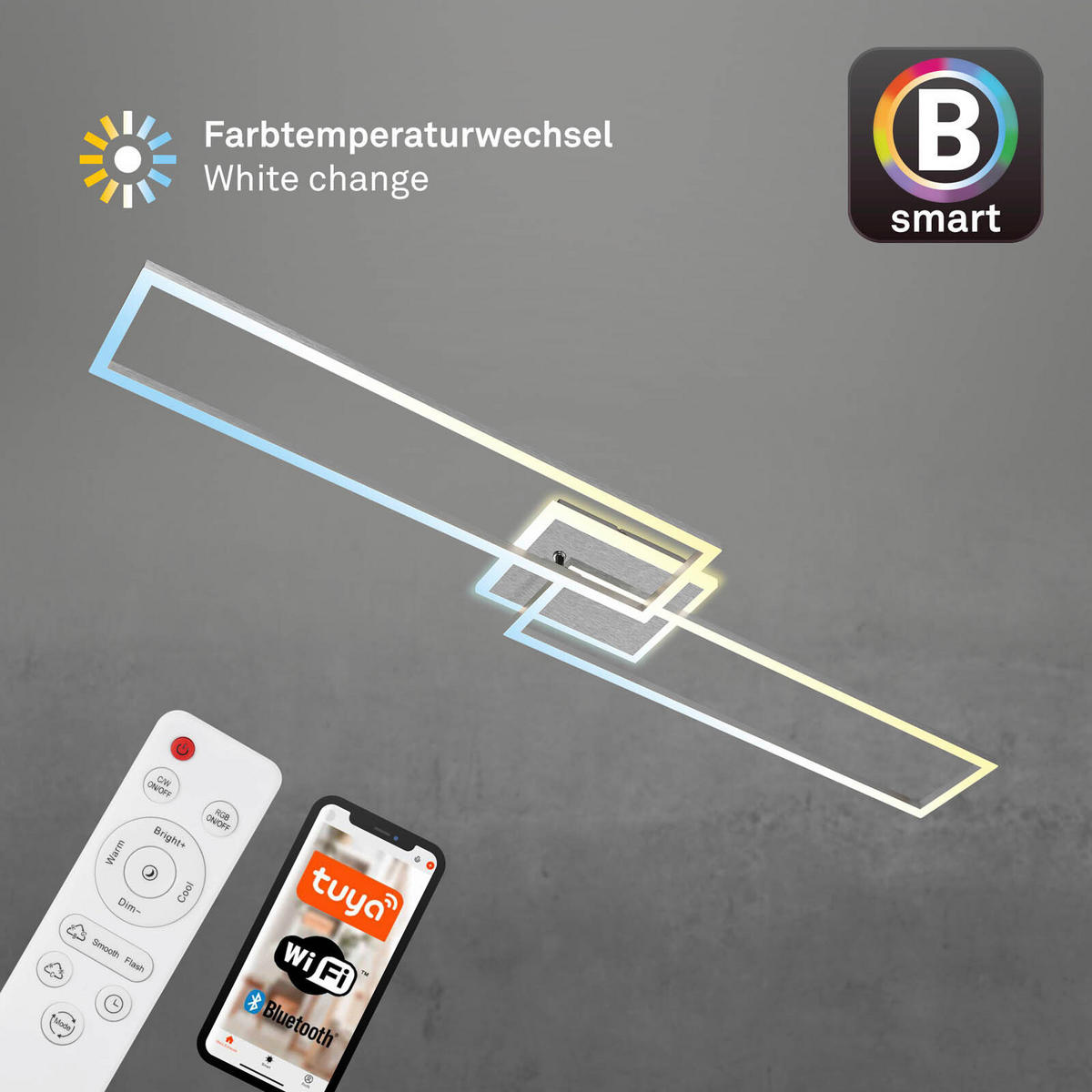 LED MENNYEZETI LÁMPA - alumínium színű, Basics, műanyag/fém (110/7,8/24,8cm)