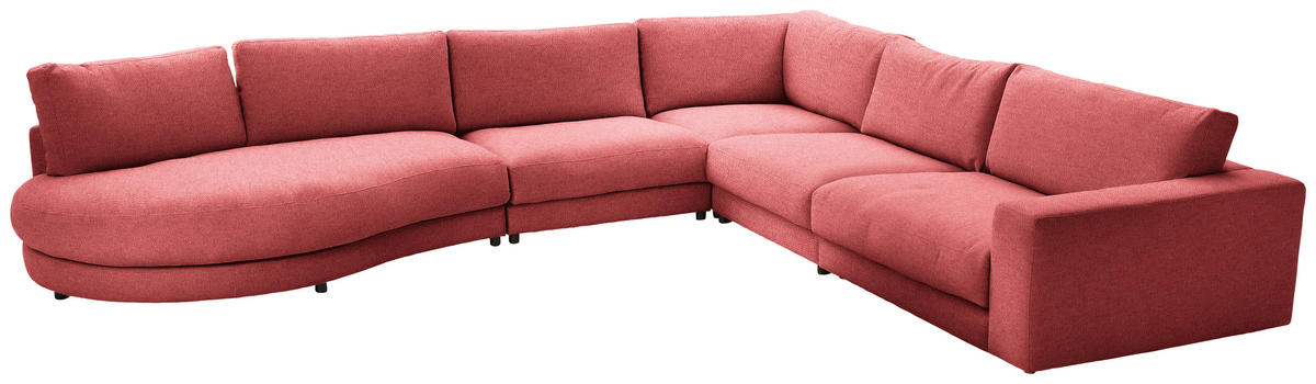 ECKSOFA in Flachgewebe Koralle  - Koralle/Schwarz, Design, Kunststoff/Textil (425/365cm) - Lomoco
