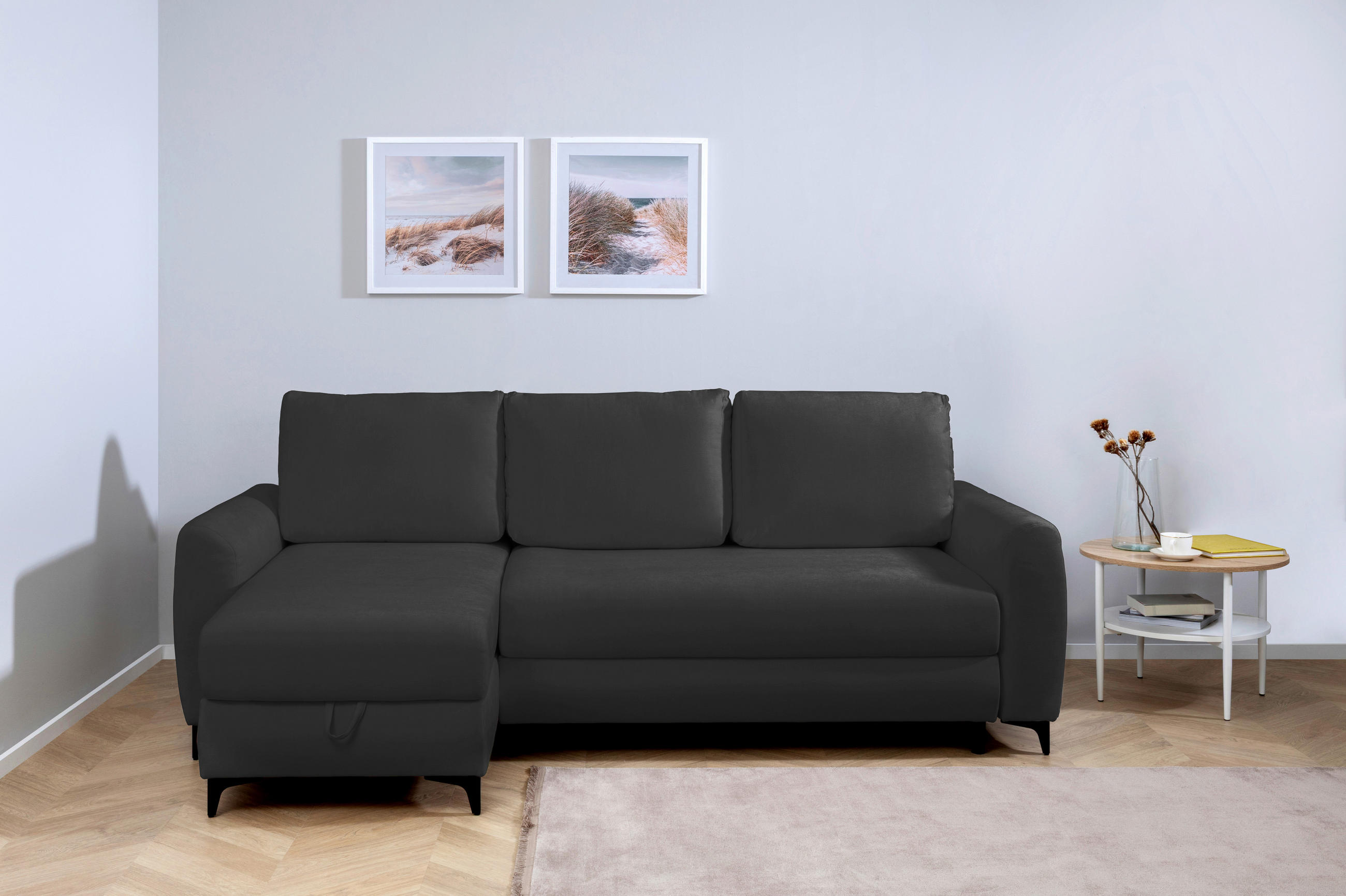 ECKSOFA Moli Anthrazit Bouclé  - Anthrazit/Schwarz, Design, Textil/Metall (236/148cm) - MID.YOU