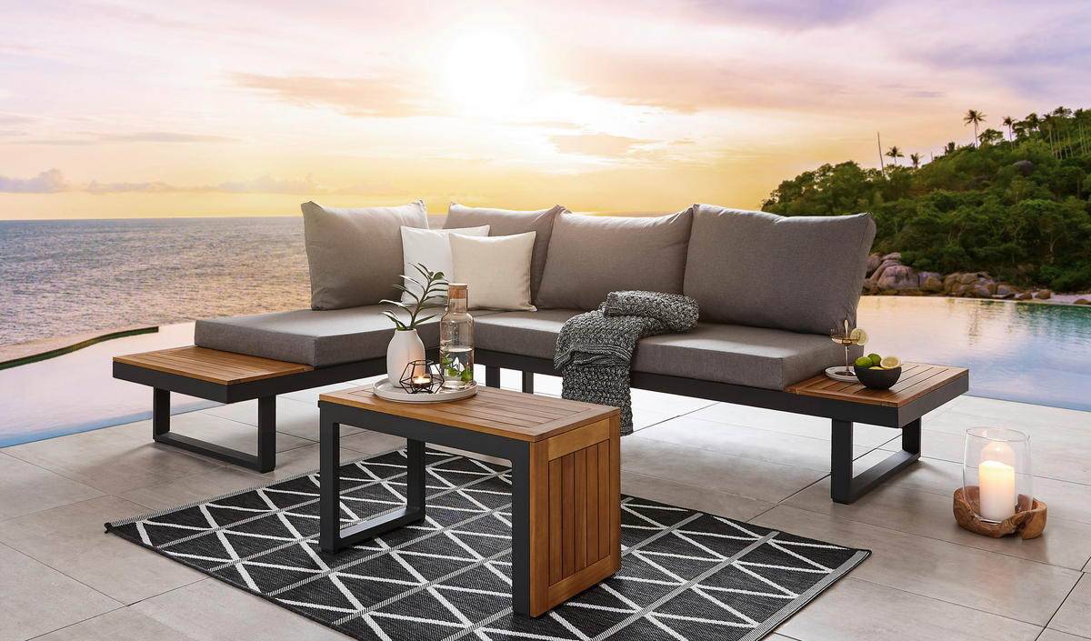 LOUNGEGARNITUR Akazie massiv Aluminium  - Anthrazit/Hellgrau, Design, Holz/Textil - Amatio