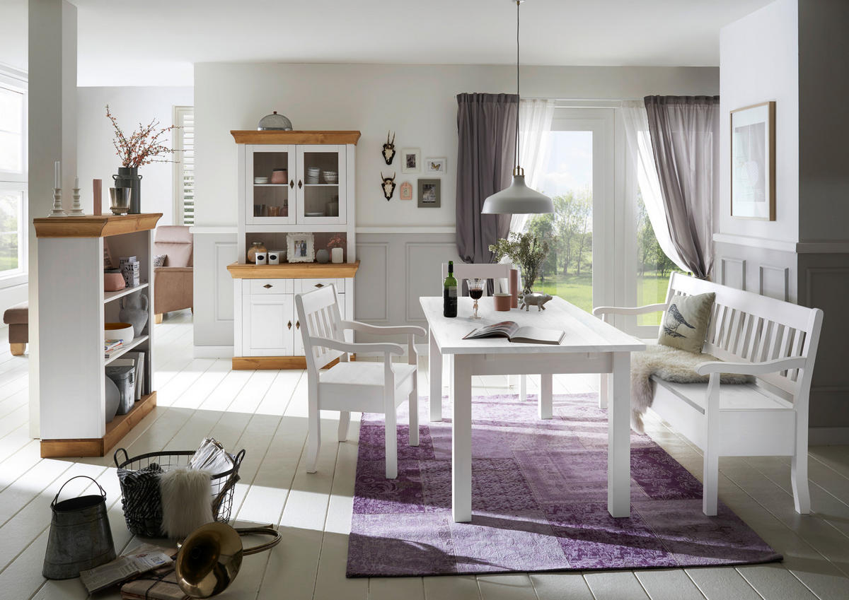 SITZBANK 130/93/58 cm Weiß Kiefer massiv  - Weiß, ROMANTIK / LANDHAUS, Holz (130/93/58cm) - Boxxx