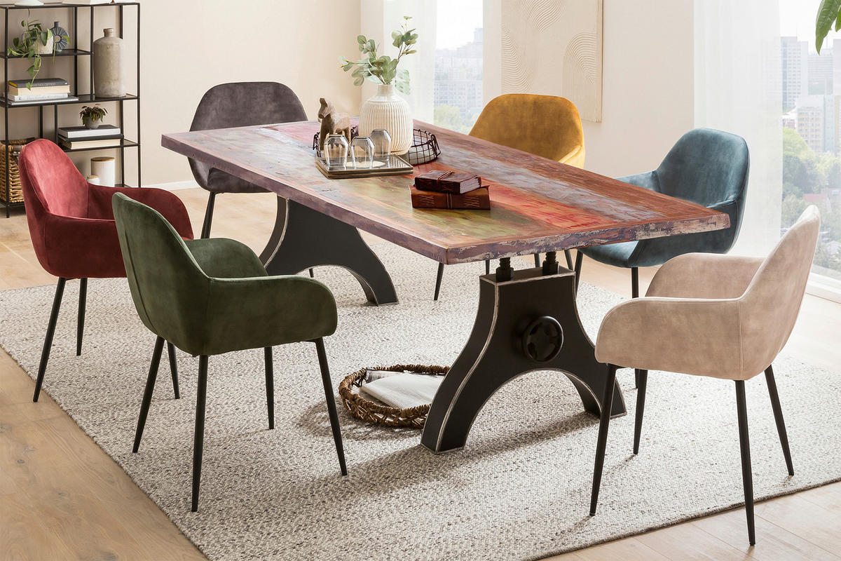 ESSTISCH 160/85/74 cm Echtholz  Holz, Metall rechteckig Multicolor, Schwarz  - Multicolor/Schwarz, MODERN, Holz/Metall (160/85/74cm) - MID.YOU