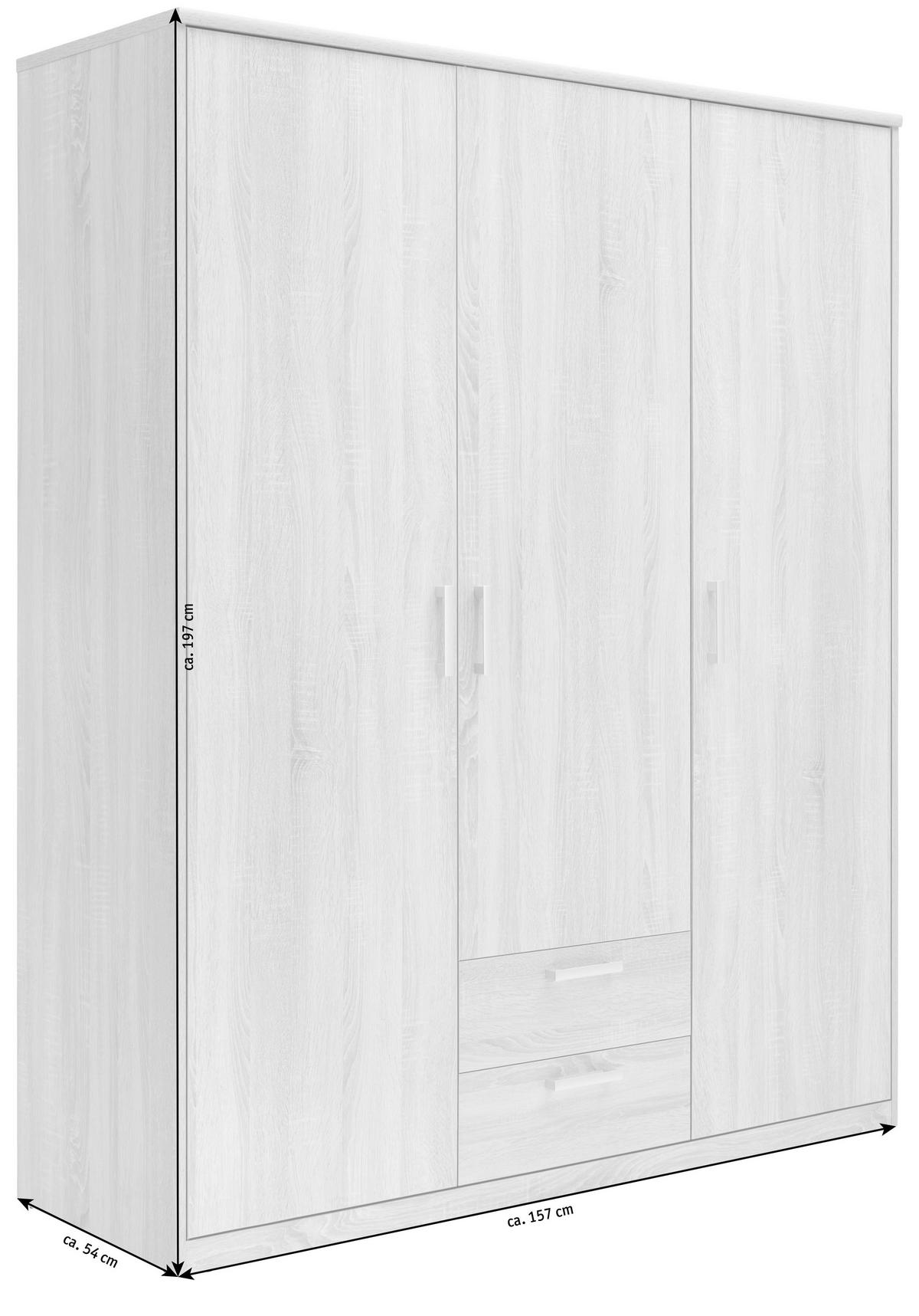 DREHTÜRENSCHRANK 157/194/54 cm 3-türig  - Silberfarben/Sonoma Eiche, KONVENTIONELL, Holzwerkstoff/Metall (157/194/54cm) - Xora