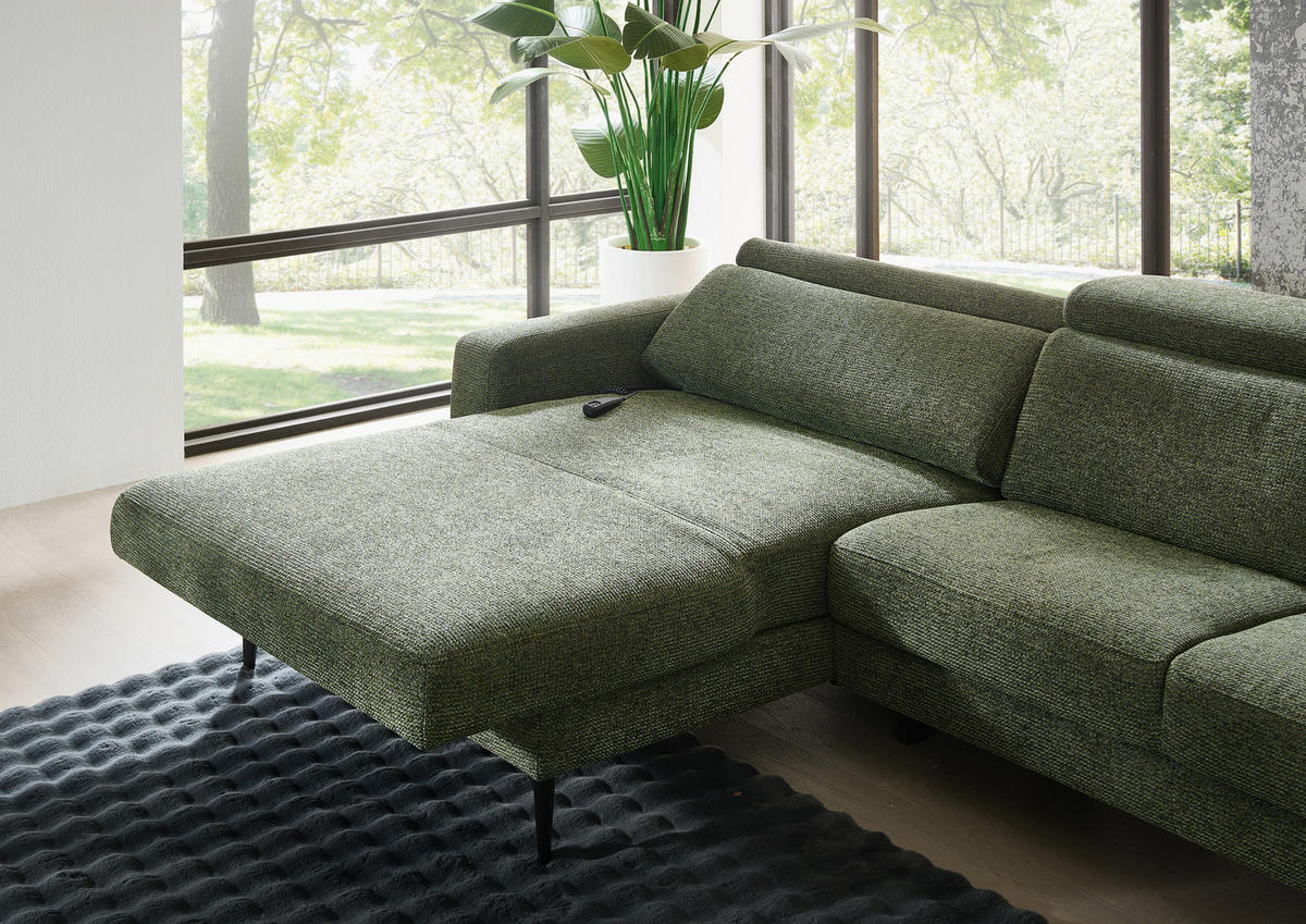 ECKSOFA Grün Chenille  - Schwarz/Grün, KONVENTIONELL, Textil/Metall (177/300cm) - Valdera