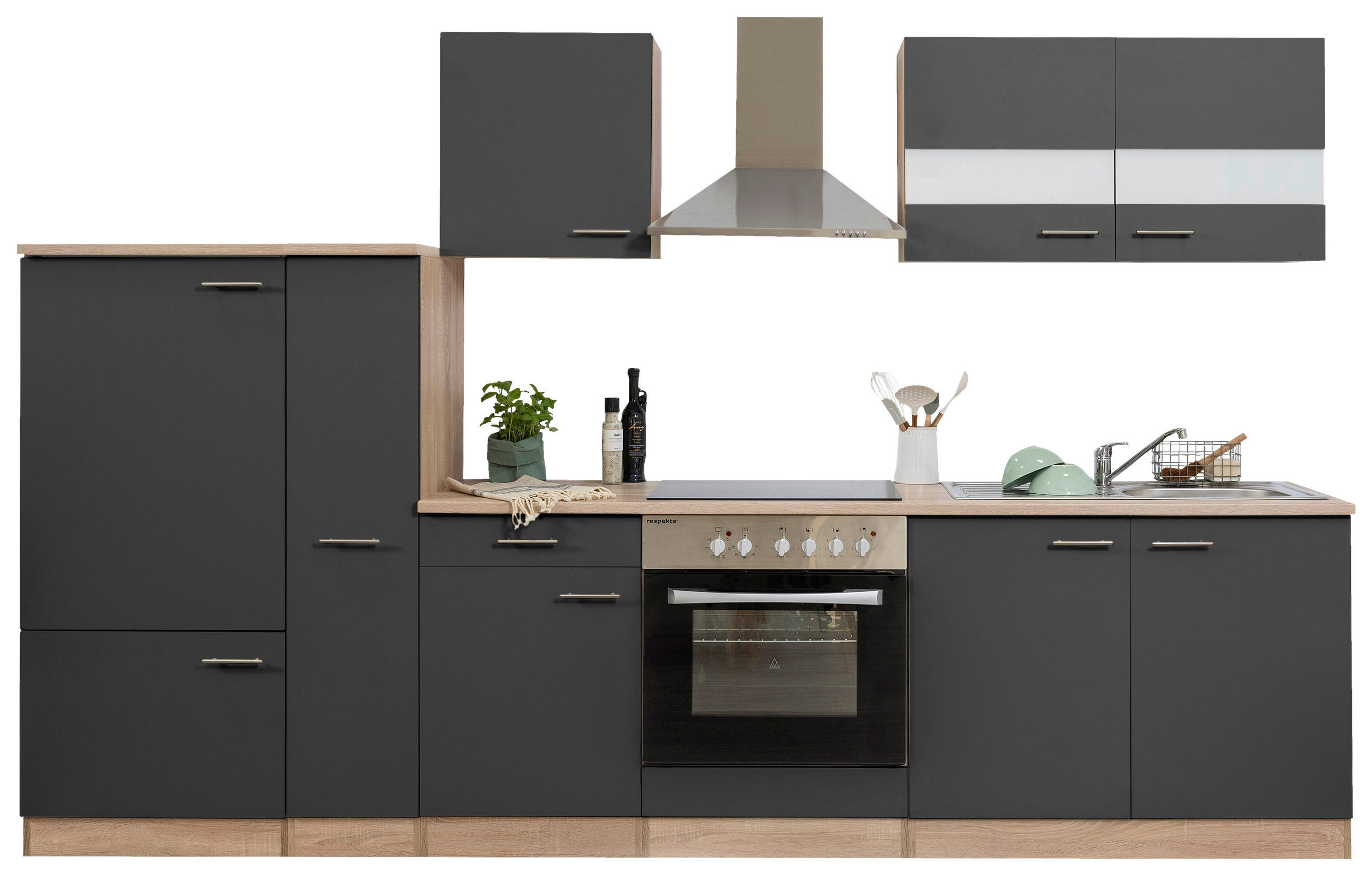 KÜCHENLEERBLOCK 300 cm   in Grau  - Edelstahlfarben/Eichefarben, Basics, Holzwerkstoff/Metall (300cm) - Respekta