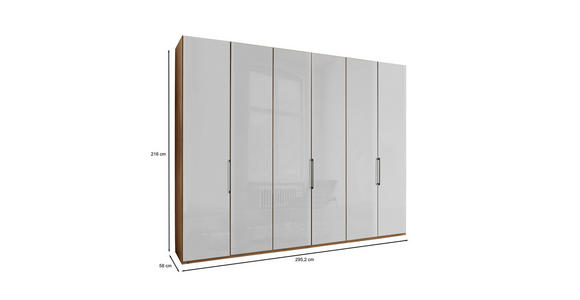 FALTTÜRENSCHRANK 300/216/58 cm 3-türig Weiß, Eiche Bianco  - Schieferfarben/Eiche Bianco, KONVENTIONELL, Glas/Holzwerkstoff (300/216/58cm) - Dieter Knoll