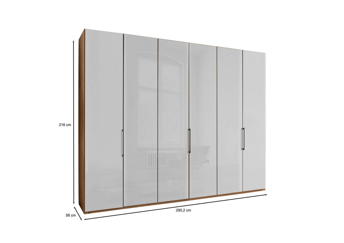 FALTTÜRENSCHRANK in Weiss, Eiche Bianco  - Schieferfarben/Weiss, Konventionell, Glas/Holzwerkstoff (300/216/58cm) - Dieter Knoll