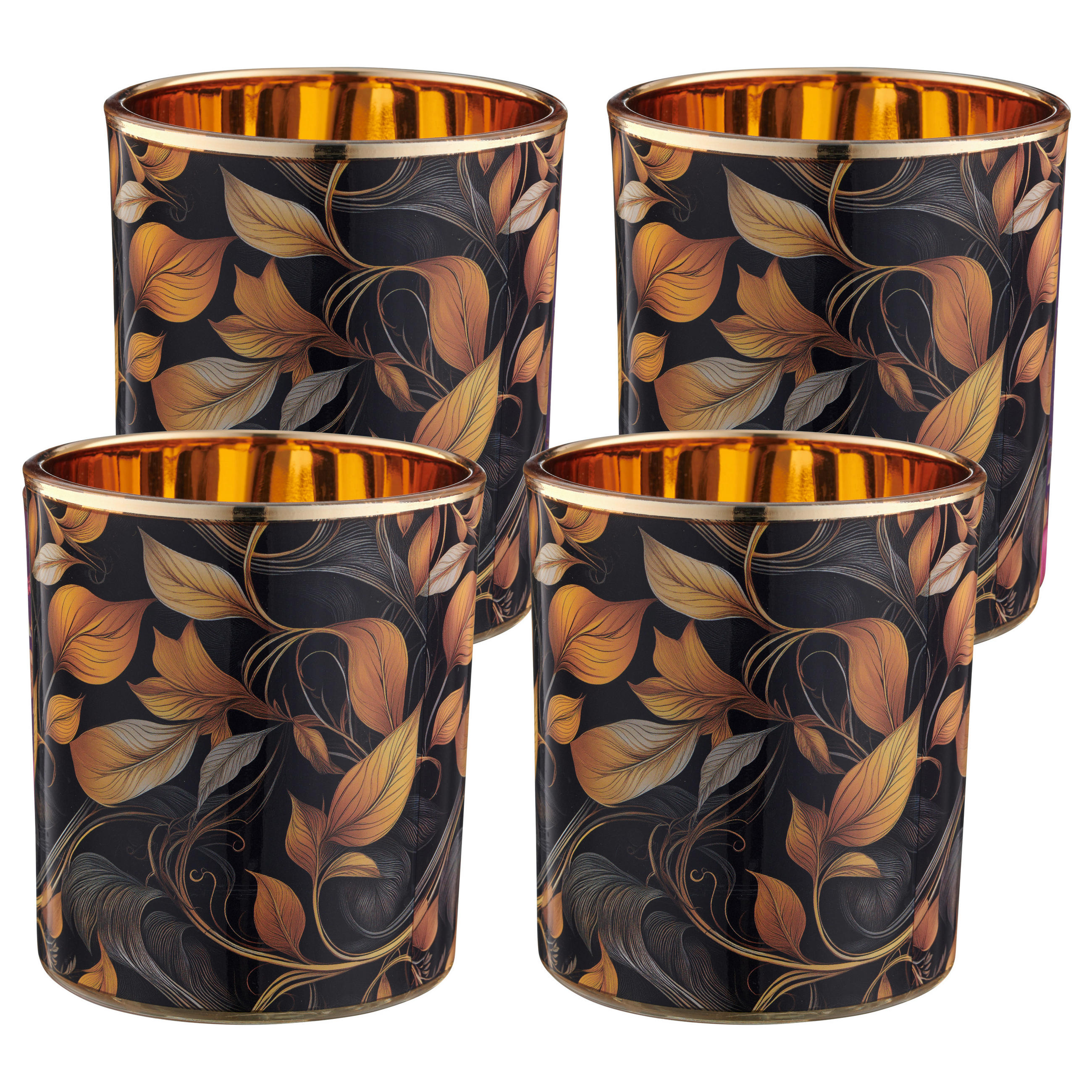 WINDLICHT Schwarz, Goldfarben  - Goldfarben/Schwarz, Basics, Glas (9/10/9cm)