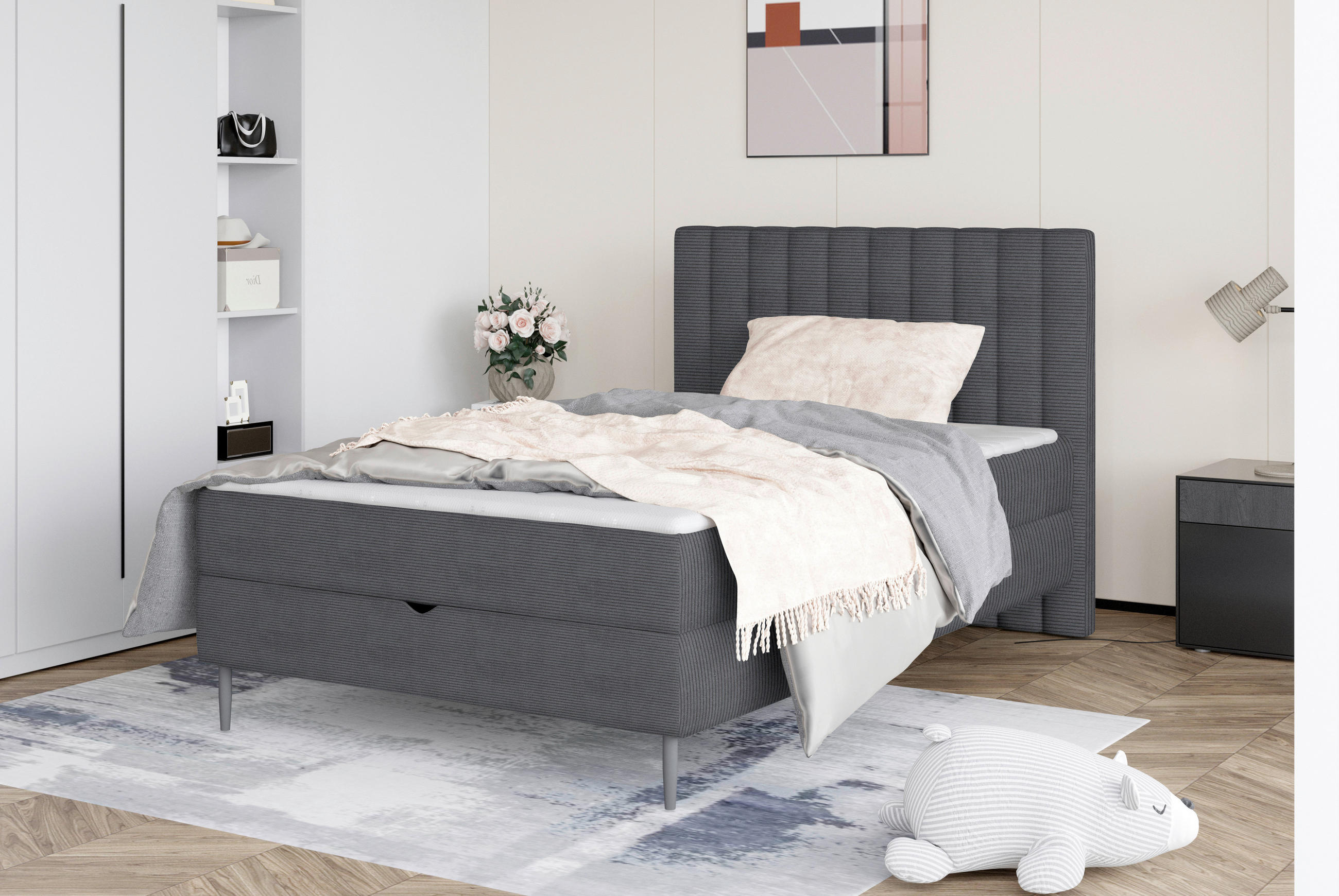 BOXBETT 120/200 cm  in Dunkelgrau  - Dunkelgrau/Schwarz, Design, Holz/Holzwerkstoff (120/200cm) - Stylife