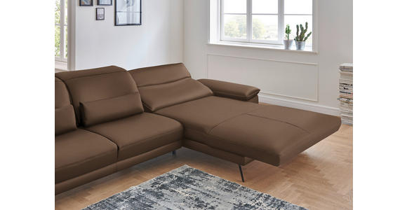 ECKSOFA in Echtleder Braun  - Schwarz/Braun, Design, Leder/Metall (328/193cm) - Dieter Knoll