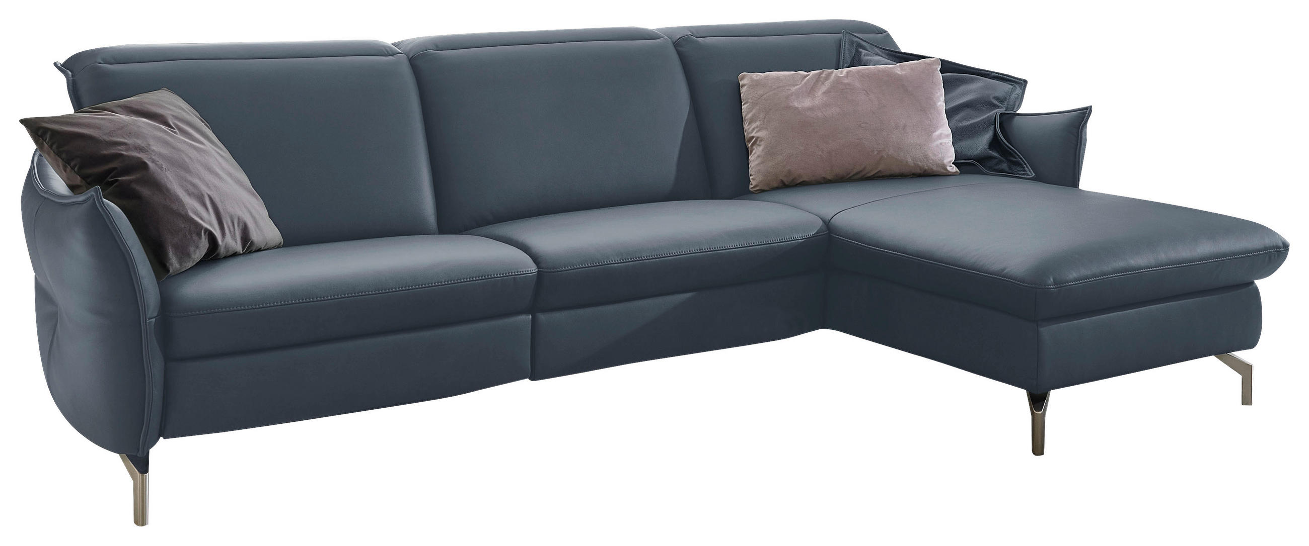 ECKSOFA Blau, Grau Echtleder  - Blau/Grau, MODERN, Leder/Metall (233/179cm) - Livetastic