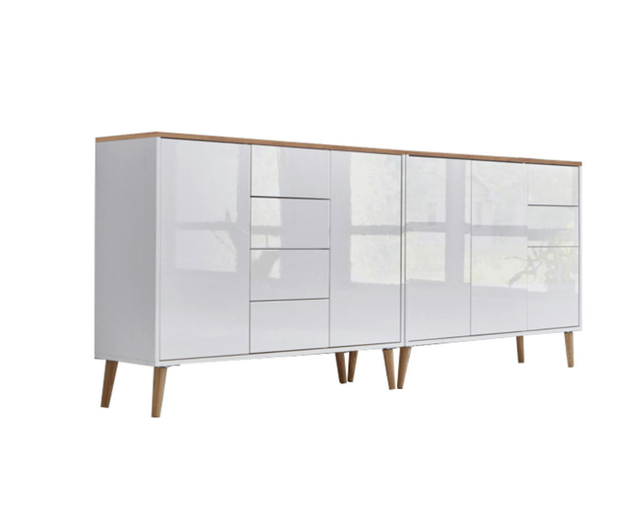Mid.you Sideboard Mailand Set 13 + HF Weiß, Eiche Artisan, Weiß Hochglanz 211x86x33 cm