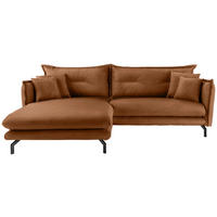 ECKSOFA in Lederlook Cognac  180/255 cm  - Cognac/Schwarz, MODERN, Textil/Metall (180/255cm) - Livetastic