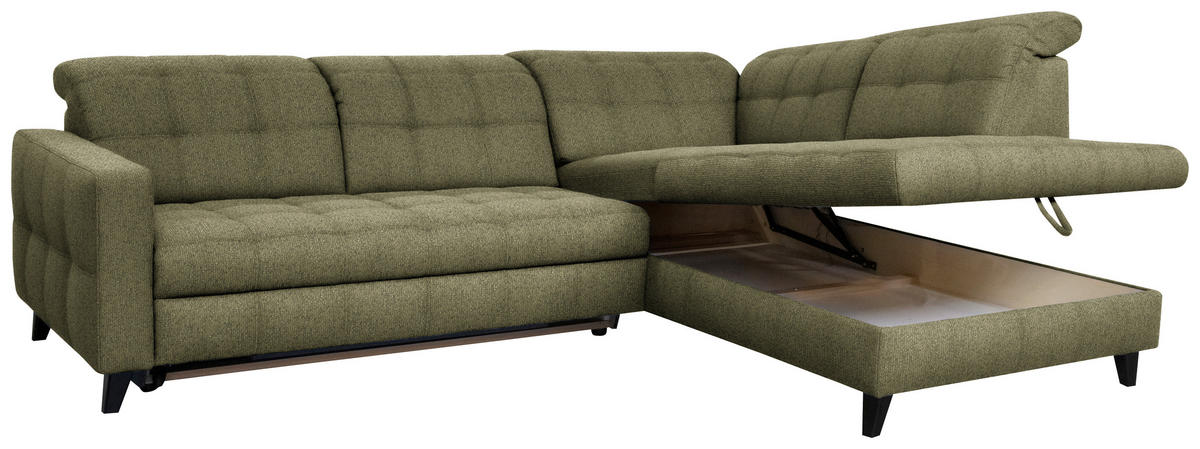 ECKSOFA in Webstoff Olivgrün  - Schwarz/Olivgrün, Design, Holz/Textil (297/216cm) - Xora