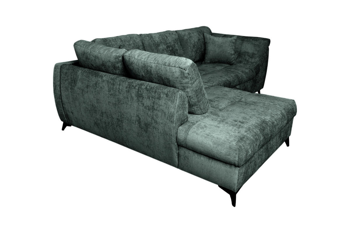 ECKSOFA LIVANO Grün Chenille Liegefläche im Originalstoff  - Schwarz/Grün, Design, Textil/Metall (190/250cm) - P & B