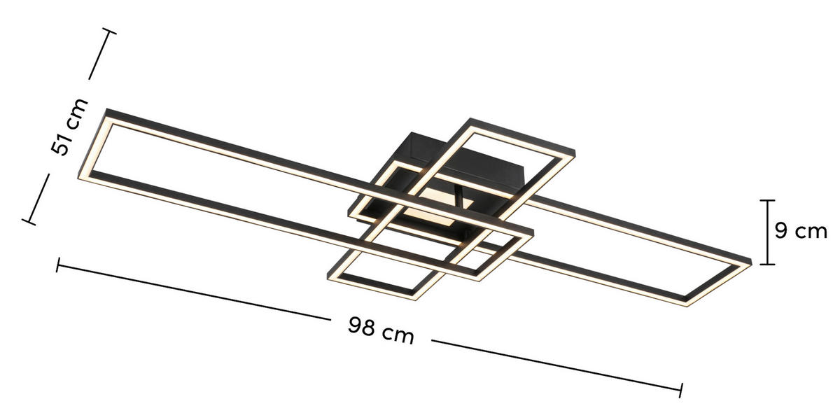 Plafonieră Cu Led 50 W    98/51/9 cm  - alb/negru, Trend, plastic/metal (98/51/9cm) - Novel