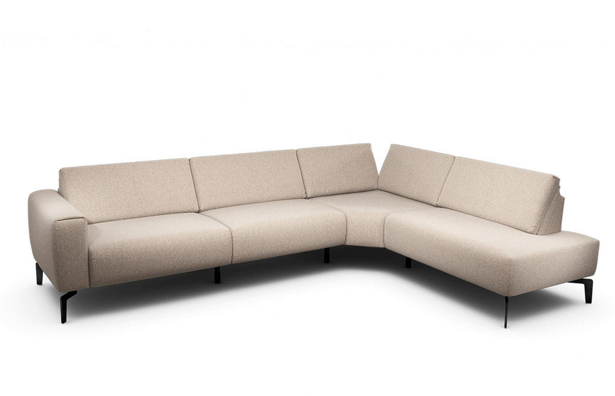 ECKSOFA in Chenille Sandfarben  296/213 cm  - Sandfarben/Schwarz, Design, Textil/Metall (296/213cm) - SENSOO