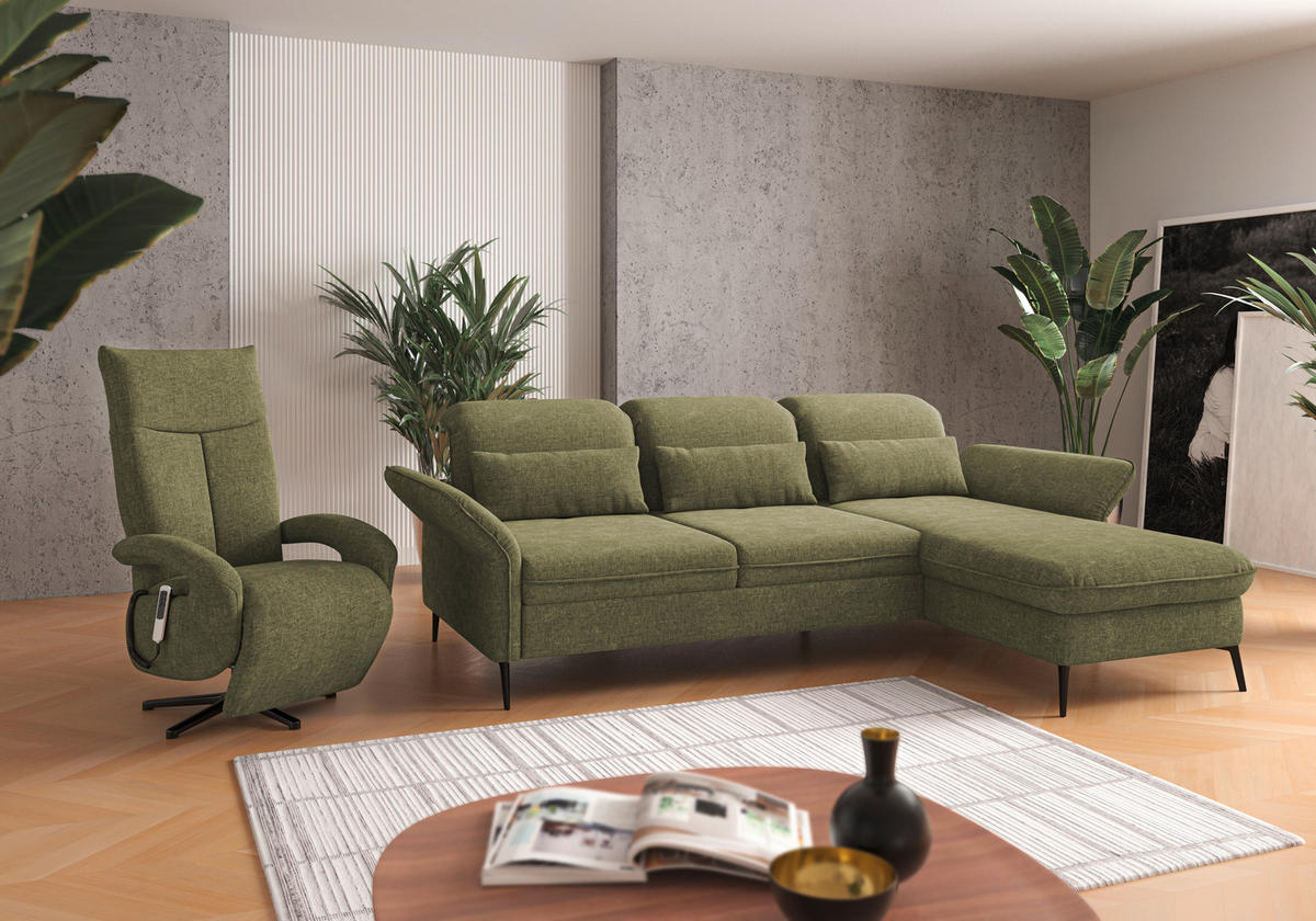 ECKSOFA in Flachgewebe Hellgrün  - Schwarz/Hellgrün, Konventionell, Textil/Metall (264/198cm) - Sit & More