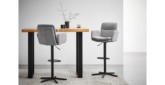 BARHOCKER Webstoff Grau Eisen Sitzfläche 360° drehbar  - Schwarz/Grau, Design, Textil/Metall (55/92-117/54cm) - Novel
