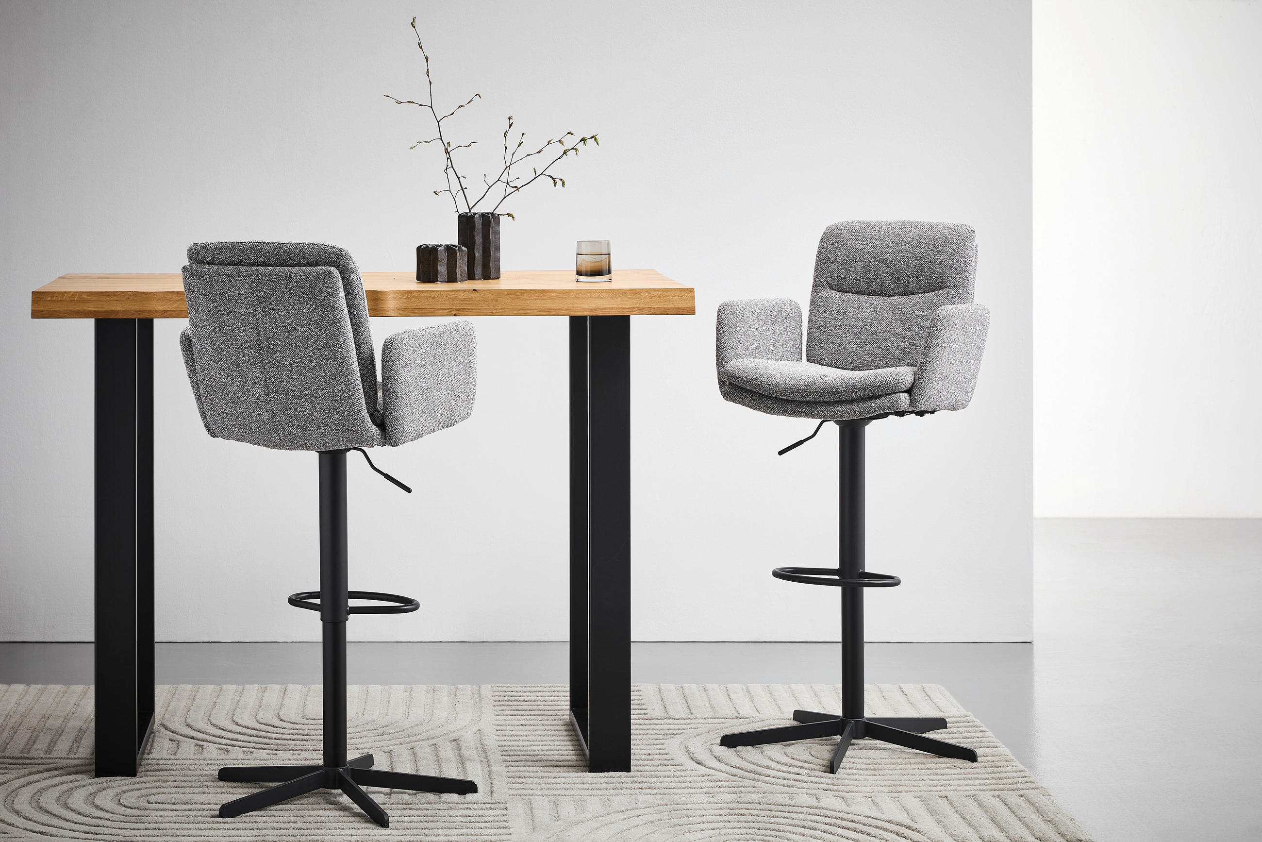 BARHOCKER Webstoff Grau Eisen Sitzfläche 360° drehbar  - Schwarz/Grau, Design, Textil/Metall (55/92-117/54cm) - Novel