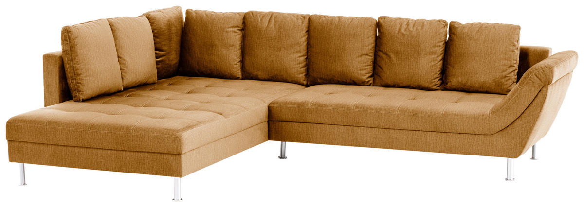 ECKSOFA in Velours Gelb  - Chromfarben/Gelb, Design, Kunststoff/Textil (224/326cm) - Stylife