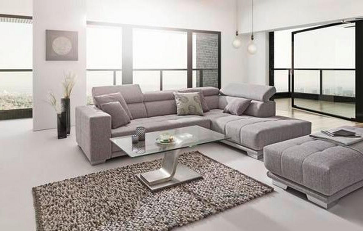 ECKSOFA in Chenille Hellgrau  - Chromfarben/Hellgrau, Design, Textil (301/207cm) - Xora